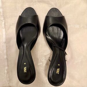 Zara Black Leather Mule Heels